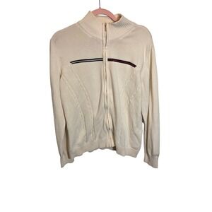 Tommy Hilfiger Mens XXL Cream Full Zip Mock Neck Cable Knit Striped Sweater